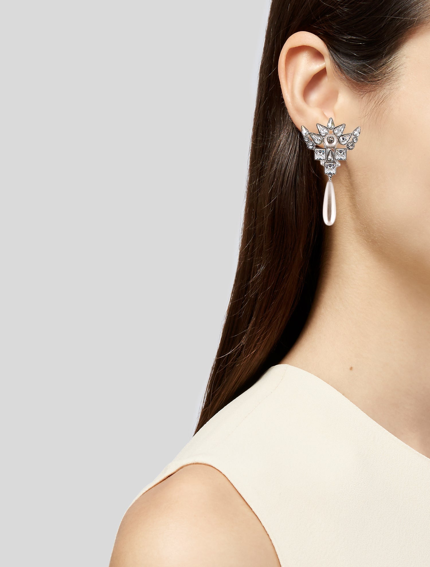 Gucci Faux Pearl & Crystal Interlocking G Clip-On Drop Earrings